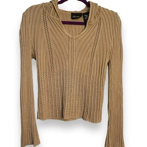 No Boundaries Hooded Sweater Womens Medium Juniors Mixed Knit Long Sleeve Retro - Picture 1 of 11