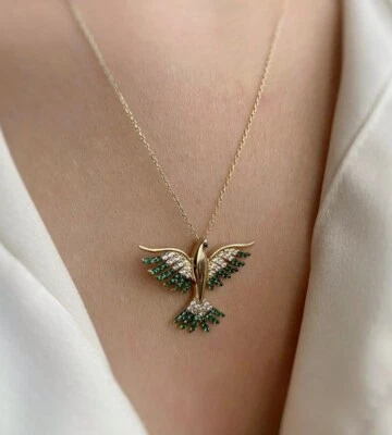 Phoenix Women's Pendant Round Lab-Created Emerald 14K Yellow Gold Plated - Image 1 of 4