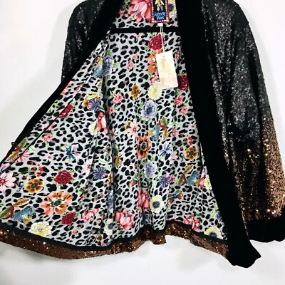 NEW Johnny Was Dorian Ombré Sequin Kimono Jacket Sz L Velvet Trim Open Front - Image 1 of 4
