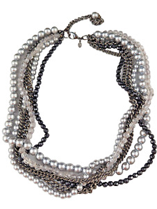 Multi Chain Strand Necklace Statement 6 Strands Faux Crystal Pearl Chains Marked