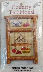 Country Traditional APPLES n' SPICE Cross Stitch Kit Washboard Frame Easel 4.5x3 - Picture 1 of 5
