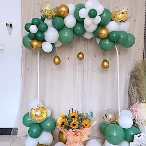 100 GREEN GOLD WHITE CLEAR BALLOONS Garland Arch Party Decorations Kit Events - Picture 1 of 3