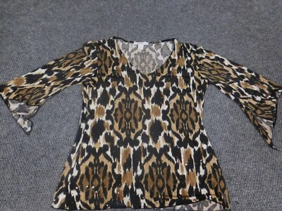 Blusa Dressbarn Mujer Pequeña Marrón Jersey Elástico Diseñador Gráfico Foto 1 de 4