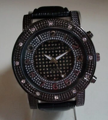 Reloj de hip hop informal elegante con correa de cuero negro con acabado hematita para hombre Foto 1 de 4