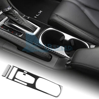 For Acura ILX 2013-2022 Black Carbon Fiber Water Cup Holder Panel Cover Sticker - Image 1 of 4