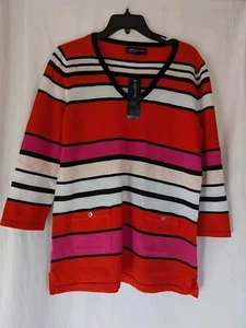 Jones New York Signature Sweater Women's L Red Coral Stripe Tunic Pullover NWT - Picture 1 of 6
