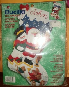 ❄️ 2001 Bucilla Santa/Snowman Ice Skating Felt Applique Christmas Stocking 84384 - Picture 1 of 2