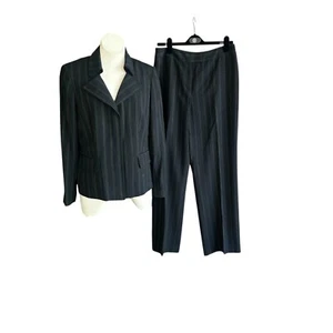 Albert Nipon Classic Black Pinstripe Flat Front Pants Suit - Picture 1 of 8
