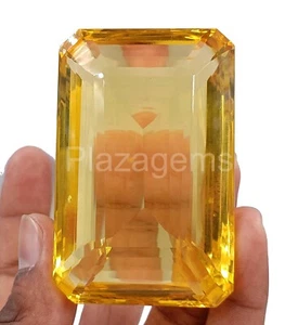1209.10 Ct Lab Created Yellow Citrine Certified Emerald Shape Gemstone 4HK - Picture 1 of 8