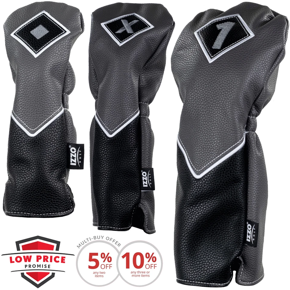 IZZO TOUR SERIES PU LEDER GOLF DRIVER, FAIRWAY & HYBRID HEADCOVERS / MULTIBUY