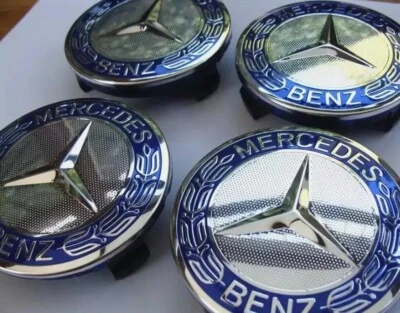 Juego de 4 tapacubos centrales de rueda azul claro corona 75 mm para Mercedes-Benz Foto 1 de 2