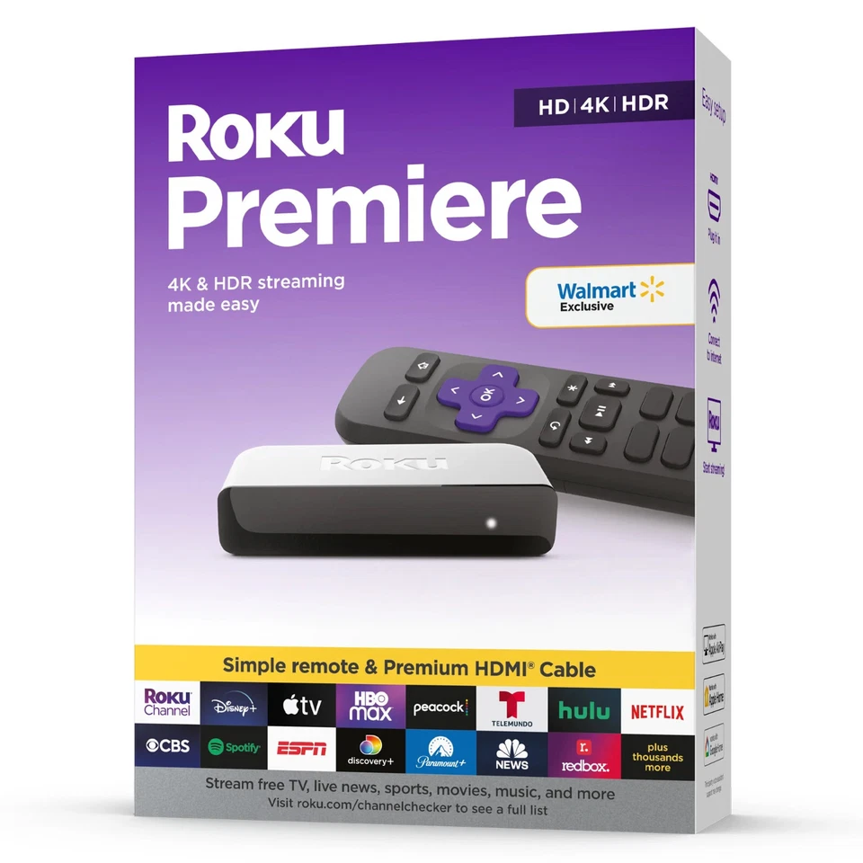 ROKU PREMIERE 3920RW-SW HD/4K/HDR STREAMING MEDIA PLAYER W/HDMI CAB REMOTE