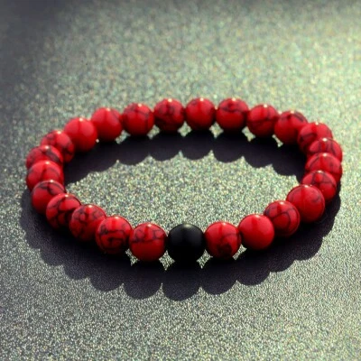 13PCS Stone Red Turquoise Onyx Healing Beads Stretch Charm Bracelet For Women Me - Image 1 of 4