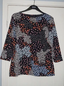 M&S Cotton Ditsy Floral Slash Neck Fitted Top Navy UK 16 - Picture 1 of 4