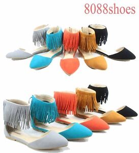 Women's Sexy Fringe Zipper Pointy Toe Flat Sandals Shoes Size 5.5- 11 New