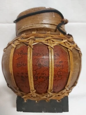 Antike Thai/China  Reisdose Bambus Tagliere Handmade Bemalt Elefant Dose - Bild 1 von 4