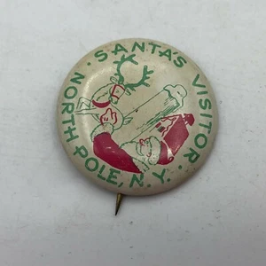 Weihnachten Pinback Santa's Visitor Nordpol New York Weihnachtsmann Hirsch Vintage - Bild 1 von 12