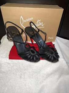 CHRISTIAN LOUBOUTIN Preowned Black Crepe Cleo Sceptre Sandal Size 6 In box. Good - Picture 1 of 7