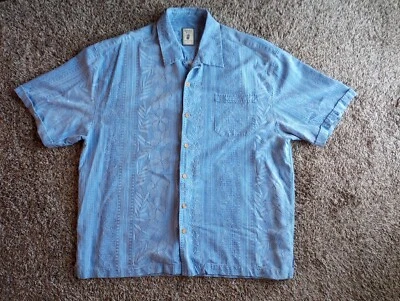Jamaica Jaxx Silk Shirt Mens XXL Blue Raised Stitching Hawaiian Wood Button Up - Изображение 1 из 4