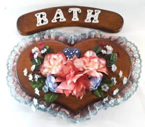 Vintage Bathroom Sign 80s Frilly Ruffled Lace Wall Decor 14 X 14 Handmade - Picture 1 of 6