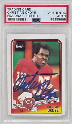 Christian Okoye Signed 1988 Topps RC Football Card #363 Kansas City Chiefs PSA - Image 1 of 2