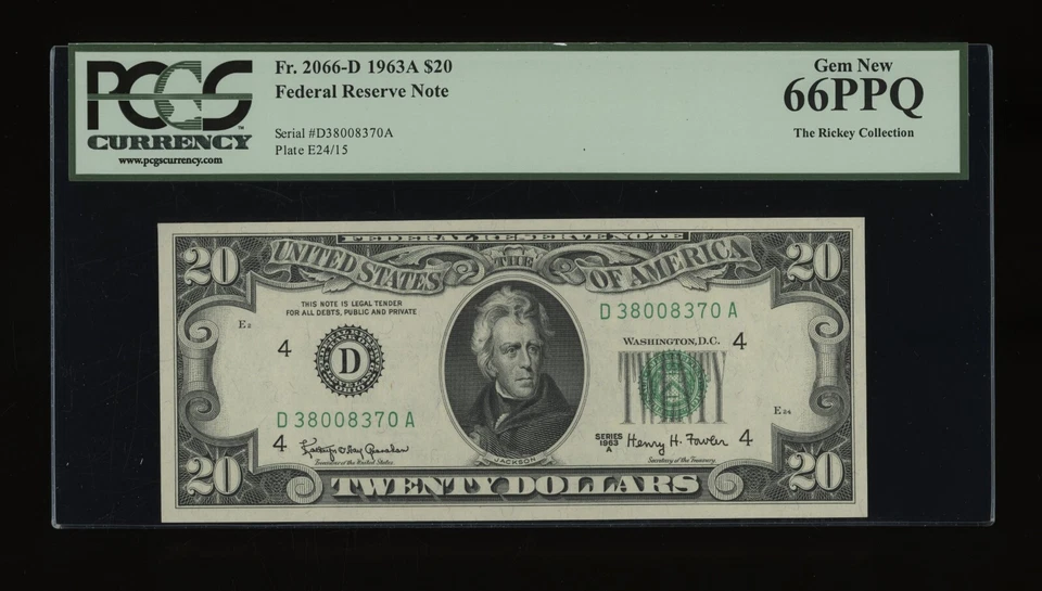 DBR 1963-A $20 FRN Cleveland Gem Fr. 2066-D PCGS 66 PPQ Serial D38008370A - Image 1 of 2