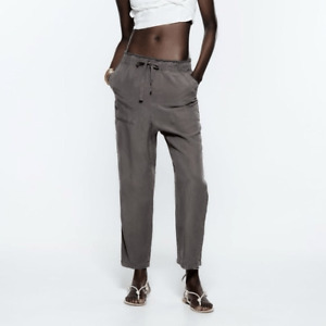 Zara Womens size XXL Gray Linen Blend Pants Slouchy Relaxed Lightweight Baggy
