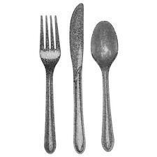Glitz Glittering Silver Plastic 24 Pc Asst Cutlery Forks Knives Spoons