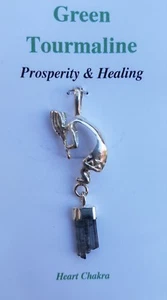 Green Tourmaline Sterling Silver Pendant * Prosperity Heart Energy !  - Picture 1 of 3