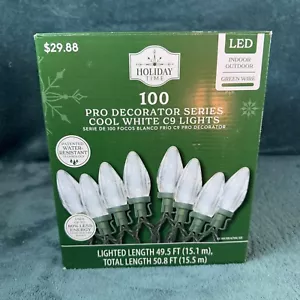 Holiday Time LED Indoor/Outdoor 100 Cool White C9 Lights - Pro Series Green Wire - Picture 1 of 5
