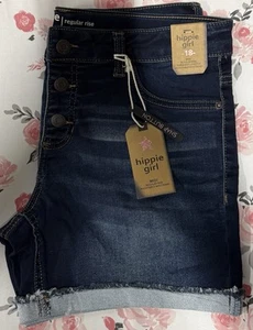 NWT Hippie Girl Girl's Blue Regular Rise Midi/Snap Button Shorts Size 18 - Picture 1 of 4