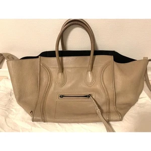 CELINE Luggage Phantom Tote Bag borsa a mano borsa a tracolla pelle Greige autentica JP - Foto 1 di 10
