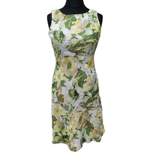 Vestido HOBBS Marilyn Anselm Estampado Floral Talla 12 Corte Sesgado Verde Amarillo Lino - Imagen 1 de 14