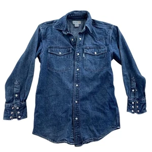 Vintage Carhartt Mens Denim Shirt Small Snap Pearl Blue Long Sleeve Western - Picture 1 of 20
