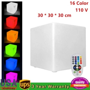 RGB Light Up Square Cube LED 12" Party Decor Lighting Furniture With 15m Remote - Picture 1 of 19