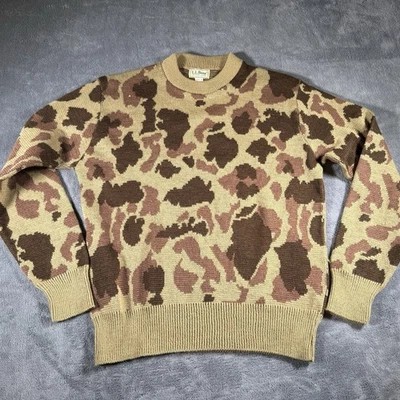 Vintage L.L. Bean Wool Sweater Men's M USA Brown Tan Camo Hunting Knit Pullover - Image 1 of 4