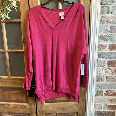 Suéter túnica mujer Chicos talla 3 US XL rosa cuello en V manga larga pulóver Foto 1 de 4