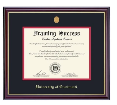 Diploma de la Universidad de Cincinnati 12 x 17 MD JD Cereza Negro Dorado 21 x 24 Marco Foto 1 de 4
