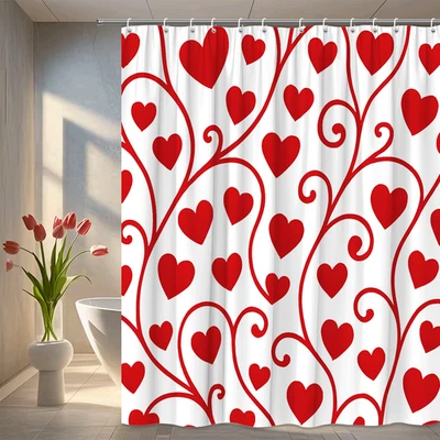 Cortina de ducha corazón rojo para linda decoración de baño Foto 1 de 4