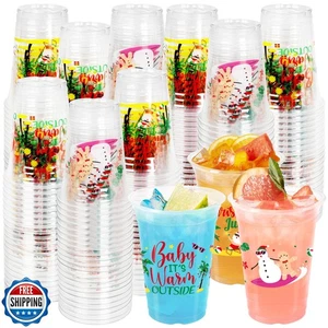 QZYL 100 Pcs Summer Christmas Party Cups, 14 Oz Leakproof July Christmas Plas - Picture 1 of 5