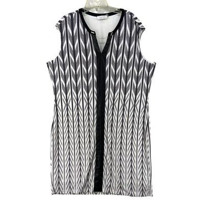 Calvin Klein Dress Womens Sz 20W Black White Geometric Faux Leather Trim Dress - Image 1 of 4