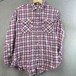Cabi Womens Small Light Flannel Shirt Button Up Lace Back  Collar Purple White - Picture 1 of 8