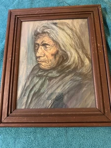 Dipinto ritratto pastello vintage ~ donna capelli argento di Gisela Werner ~ 15 x 12,5 - Foto 1 di 8