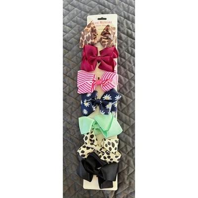 Isaac Mizrahi Niños 7 Piezas Clip de Pelo Lazos Leopardo Margarita Rayas Lunares Negro Foto 1 de 4