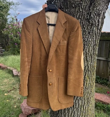 VTG 80 Hager Men 38R Corduroy SportCoat Blazer Jacket USA Elbow Patch Old Money - Image 1 of 4
