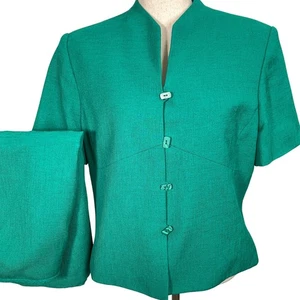 Kasper ASL Skirt Suit Women 14P Green Classic Career Retro Summer - Picture 1 of 13