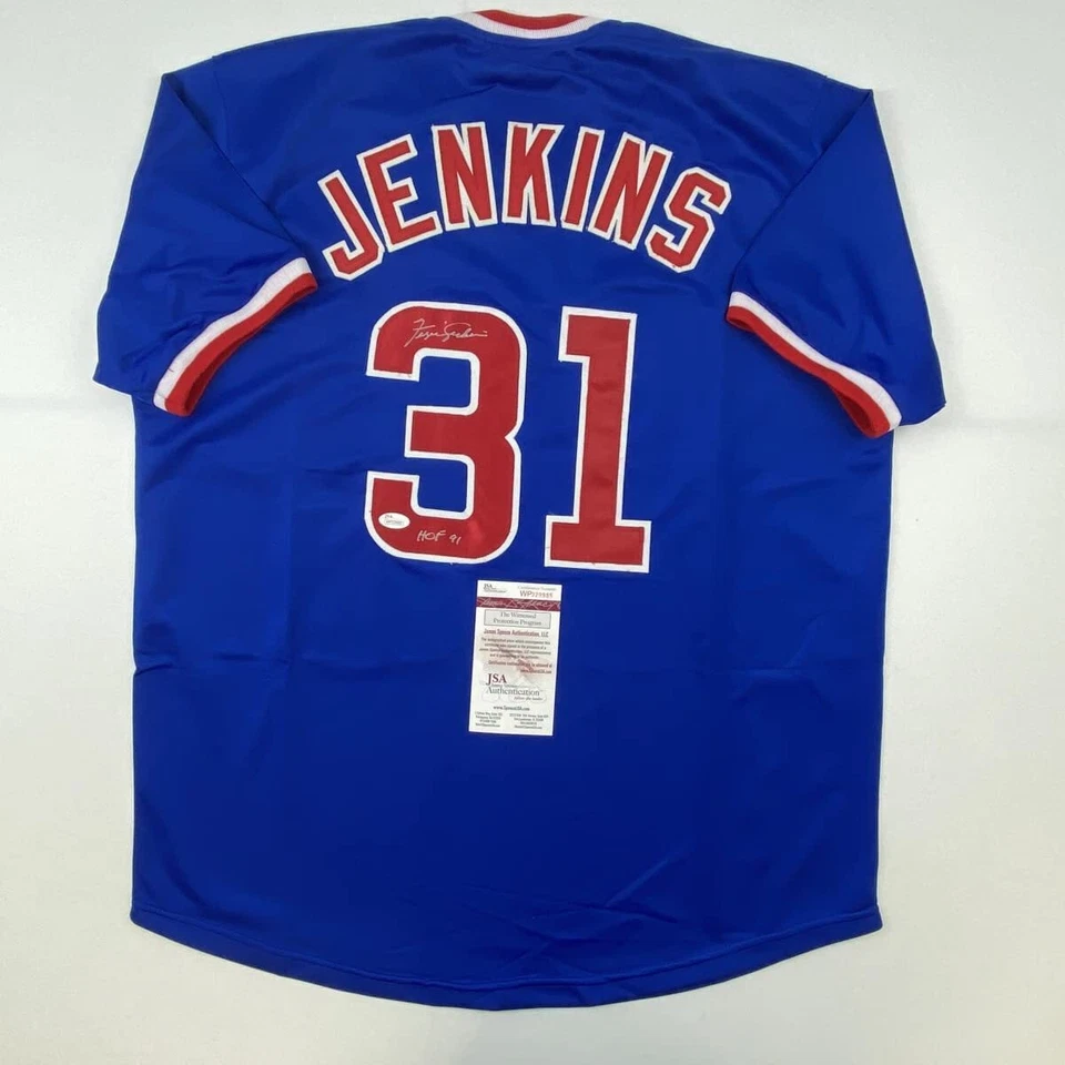 Autographed/Signed FERGIE JENKINS HOF 91 Chicago Blue Baseball Jersey JSA COA - Image 1 of 4