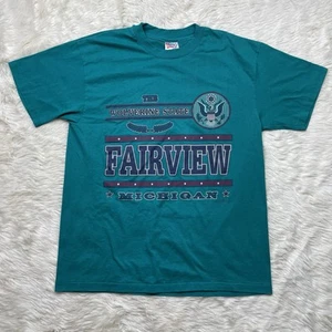 Vtg Fairview Michigan Wolverine State Shirt Sz L Teal Green Tee Haines USA 90s - Picture 1 of 11