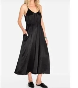 Johnny Was Calme Satin Women's Size XSmall Black Viscose Midi Dress Waist Tie - Picture 1 of 12