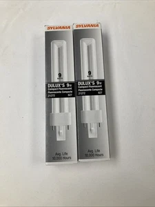 Qty 2 - Sylvania Dulux S CF9DS/827/ECO Compact Fluorescent bulbs, 2 pin base G23 - Picture 1 of 4